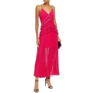 NEW Self Portrait Dress Pleated Fuschia Pink Georgette Midi Size 8